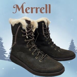Merrell Womens Winter Boots Sz 11 Mid Polar Ezra Deep Brown Nubuck & Suede
